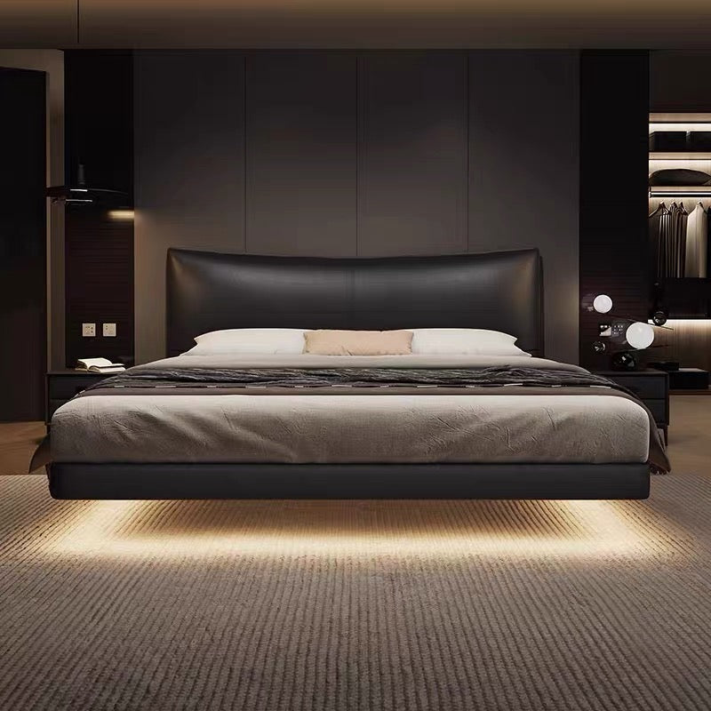 Luxury Leather Crossant Floating Bed